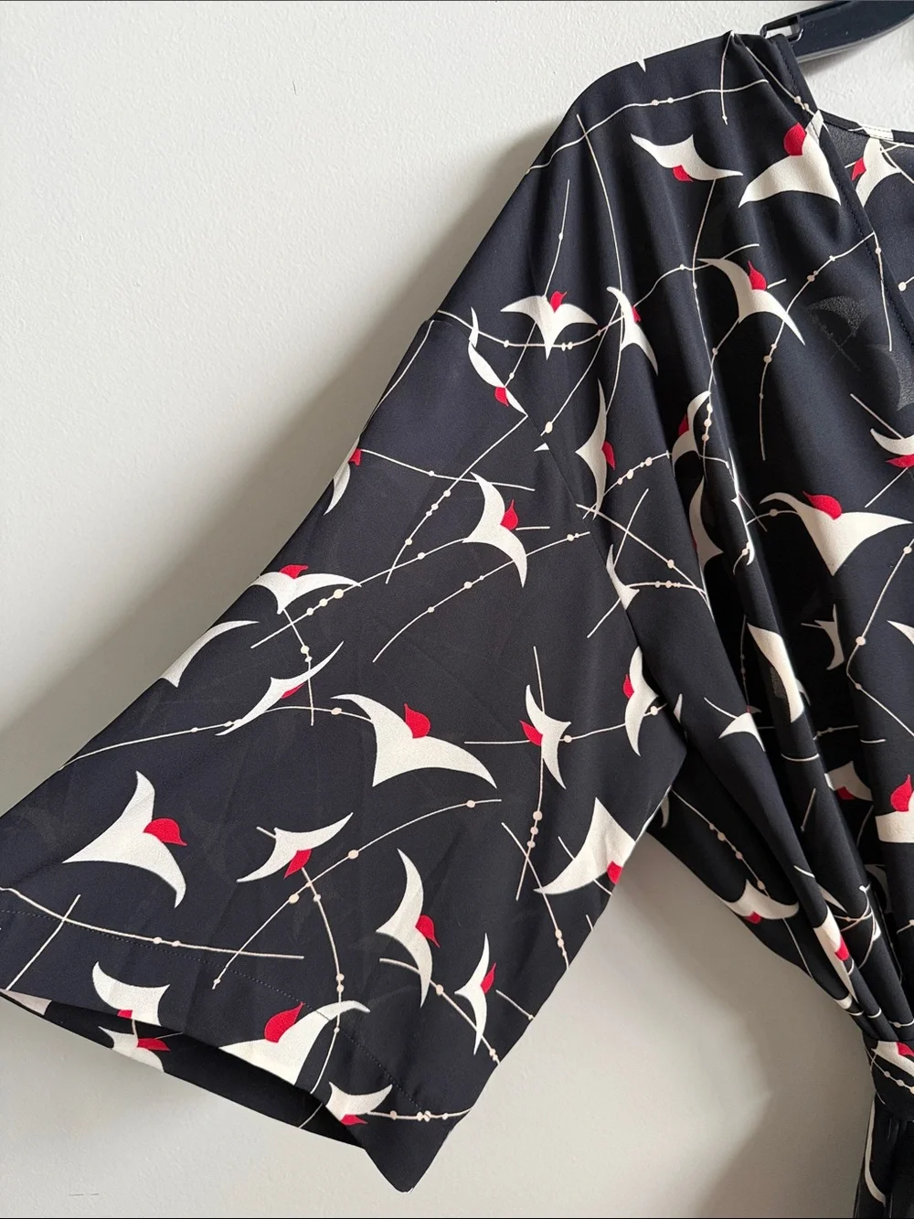 Trouvé Black Wrap Kimono Top with Cream and Red Print
